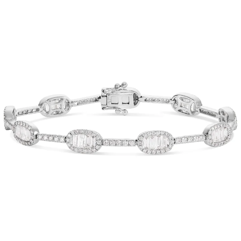 Ladies bracelets platinum shine -18K White Gold 3.6ct Baguette Diamond Bracelet