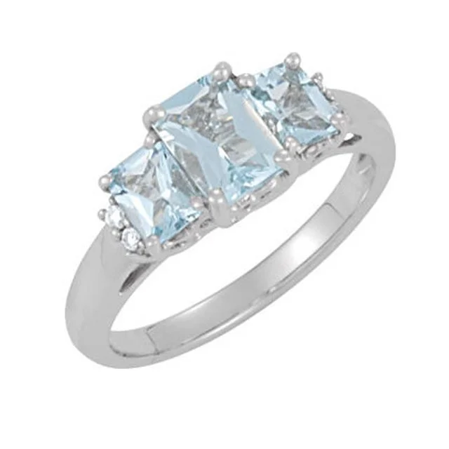 ladies rings diamond-14KT WHITE 1.00 CTW AQUAMARINE & DIAMOND RING