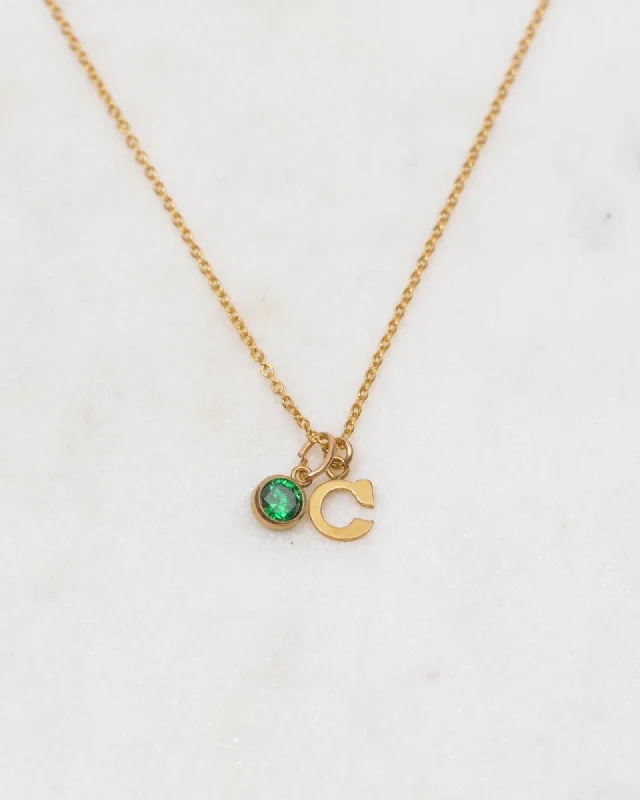 Ladies necklaces etsy shine -Initial C with Birthstone Necklace