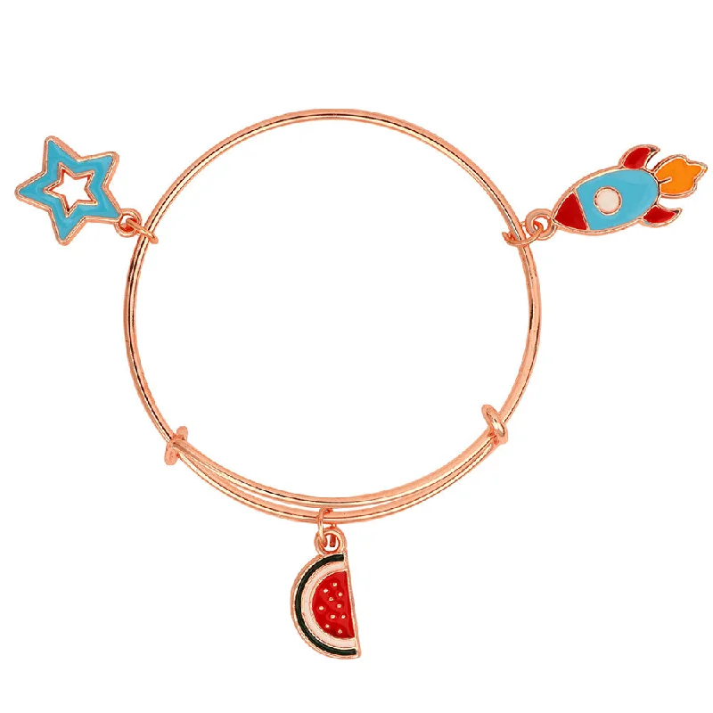 Ladies bracelets vintage glow -Mahi Rocket, Star & Watermelon Rose Gold Plated Enamel Work Charms Bracelets for Kids(BRK1100856Z)