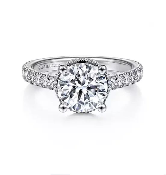 ladies engagement rings detailed-Camden - 18K White Gold Hidden Halo Round Diamond Engagement Ring