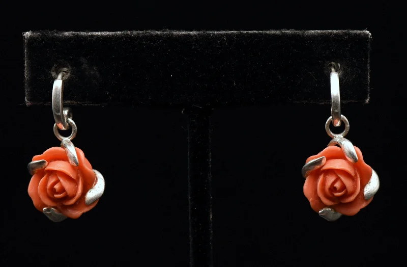 ladies earrings eco friendly-Vintage Rose Sterling Silver Earrings