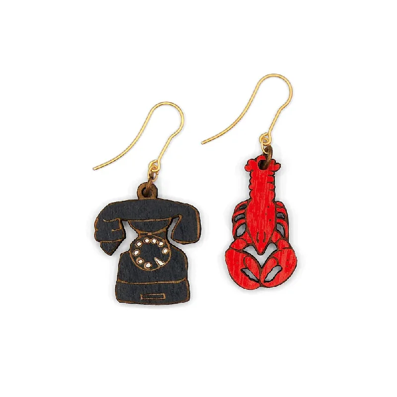 ladies earrings symbolic-Lobster & Phone Earrings