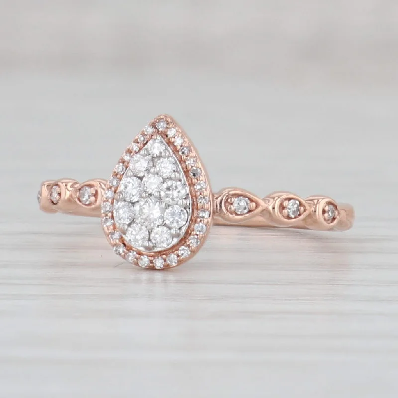 ladies engagement rings rectangle-0.25ctw Diamond Teardrop Halo Engagement Ring 10k Rose Gold Size 7