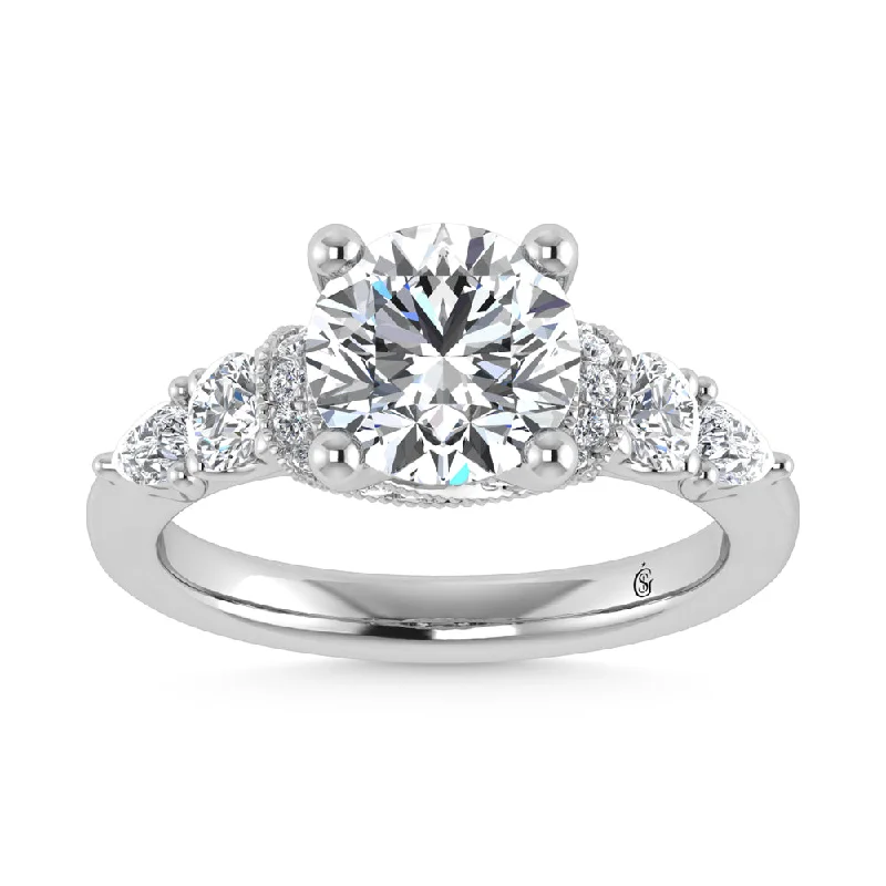 ladies engagement rings promise-14K White Gold Labgrown Diamond 2 5/8 Ct.Tw.  Engagement Ring (Center Round 2ct)