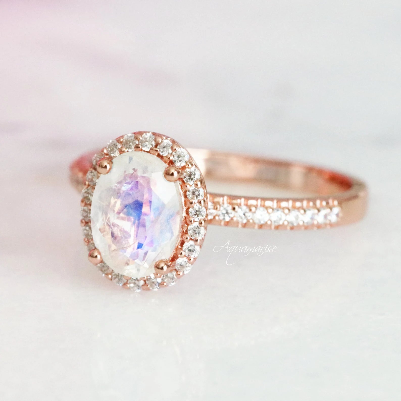 ladies engagement rings recommendations-Iris Moonstone Engagement Ring- 10K/14K/18K Solid Rose Gold