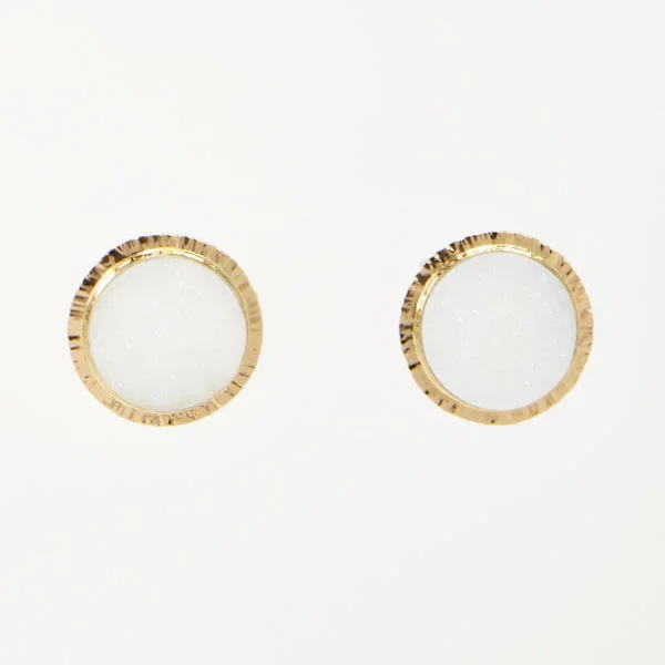 ladies earrings contemporary-White Drusy Quartz Earrings