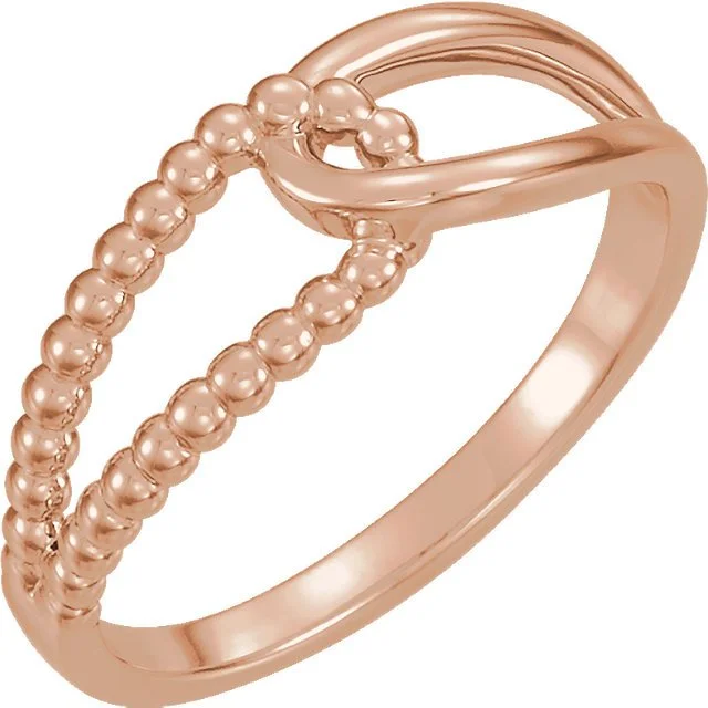 ladies rings crossover-14KT Gold Interlocking Beaded Stackable Ring