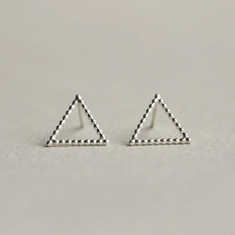 ladies earrings couple-Beaded Silver Triangle Stud Earrings