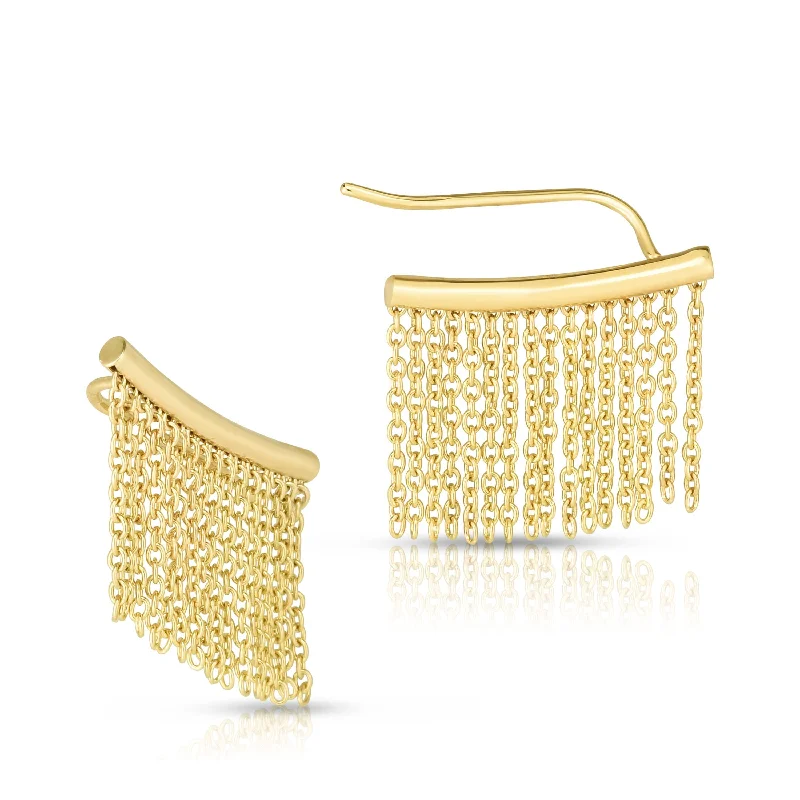 ladies rings textured-14K Gold Fringe Chain Ear Climbers