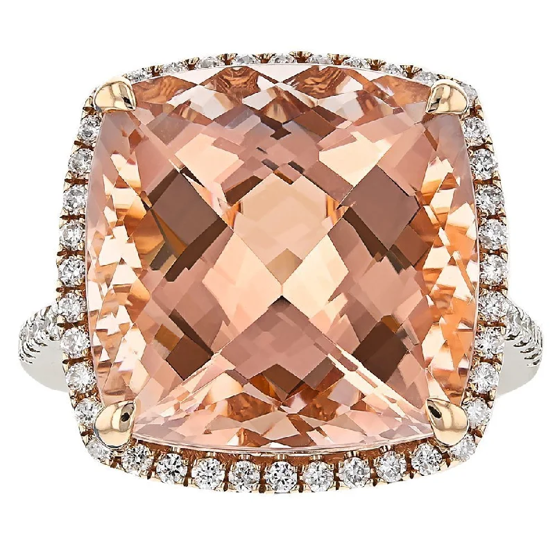 ladies rings contemporary-14KT WHITE GOLD 14.28 CT MORGANITE & 0.42 CTW DIAMOND HALO RING