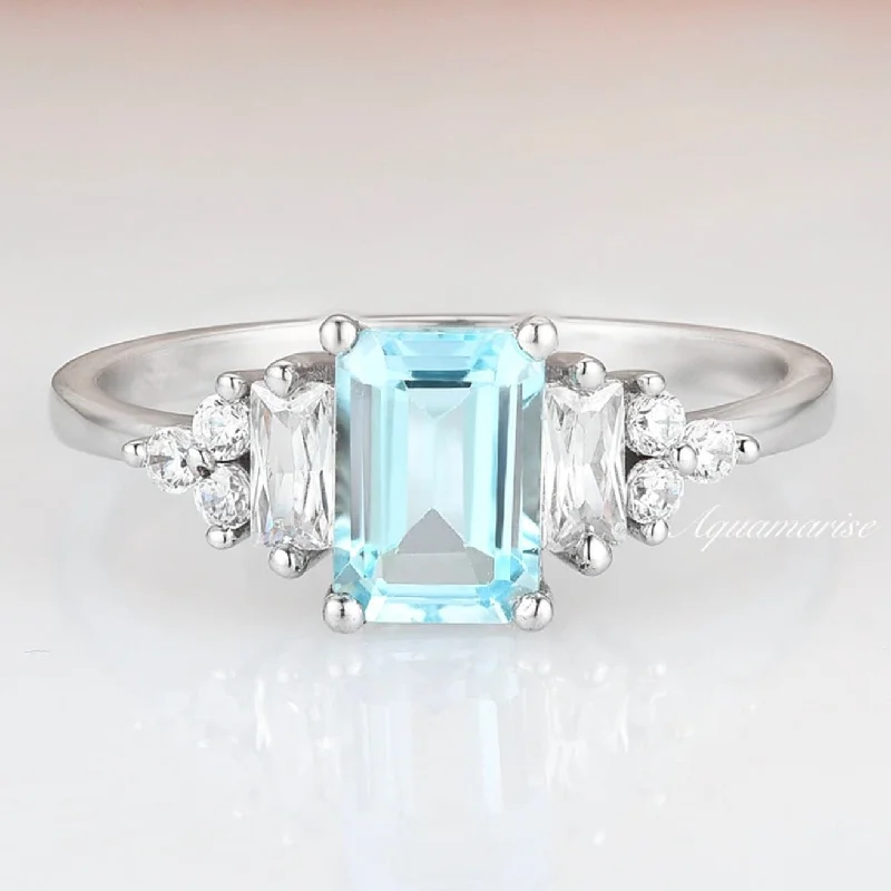 ladies engagement rings contemporary-Amelia Natural Aquamarine Engagement Ring- 14K White Gold