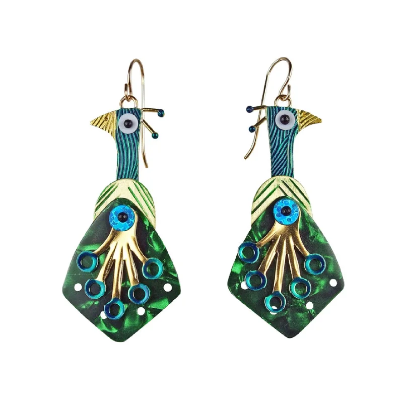 ladies earrings turquoise-Peacock Earrings