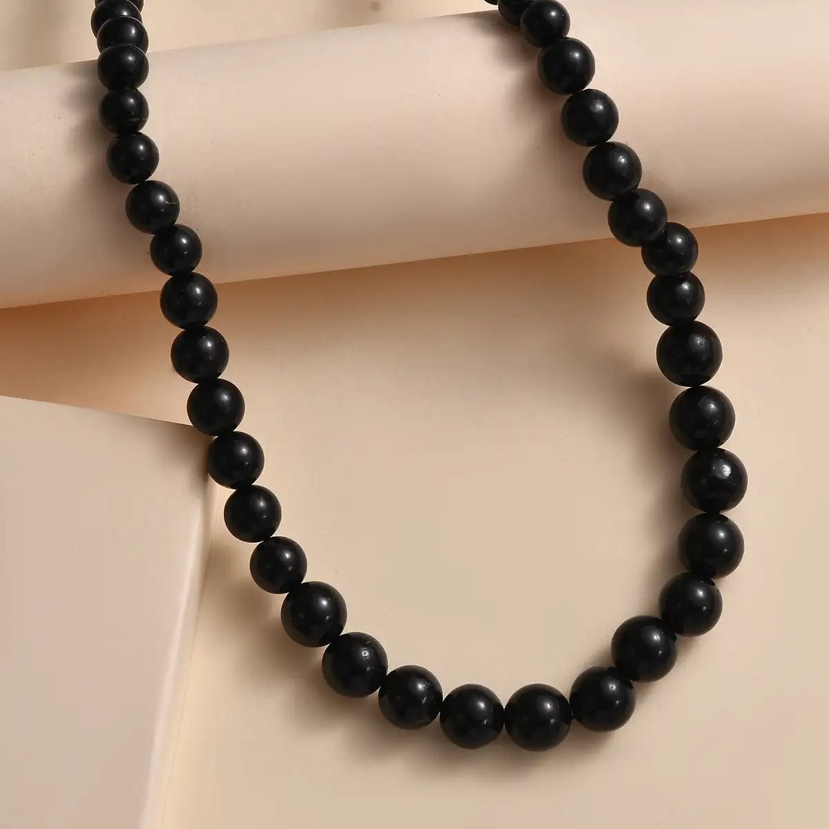 Ladies necklaces tropical vibe -Karis Shungite Beaded Necklace 20 Inches in 18K Yellow Gold Plated Clasp