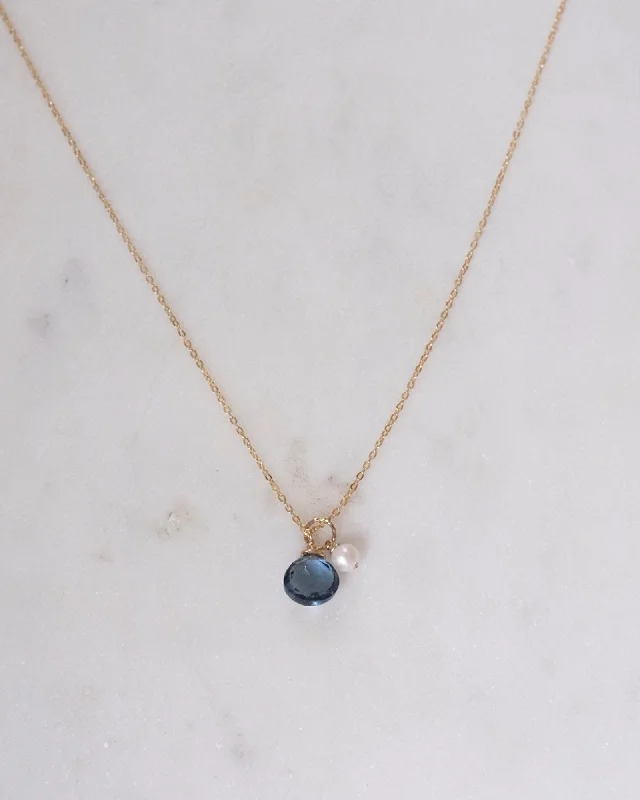 Ladies necklaces gold accents -London blue topaz pearl Necklace