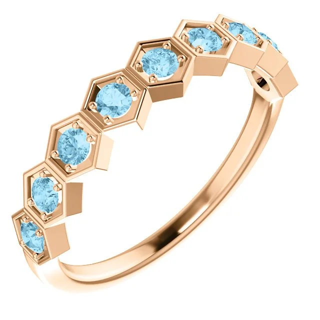 ladies rings high quality-14KT GOLD 0.36 CTW AQUAMARINE HEXAGONAL STACKABLE RING