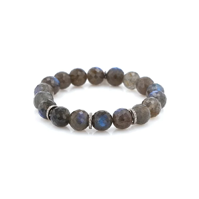 Ladies bracelets mermaid charm -Labradorite Bead Bracelet with 3 Diamond Rondelles - 10mm : B0003533