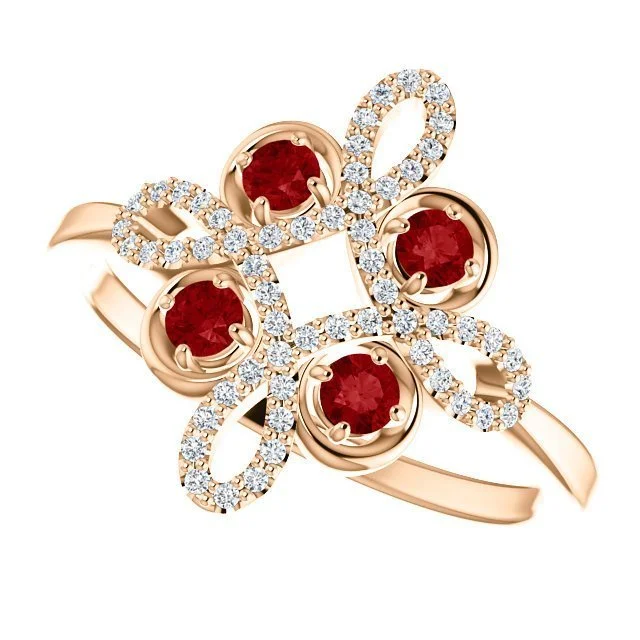 ladies rings prices-14KT GOLD RUBY AND DIAMOND CLOVER RING