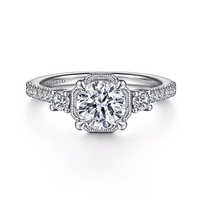 ladies engagement rings joy-Heather - Art Deco 14K White Gold Round Three Stone Diamond Engagement Ring