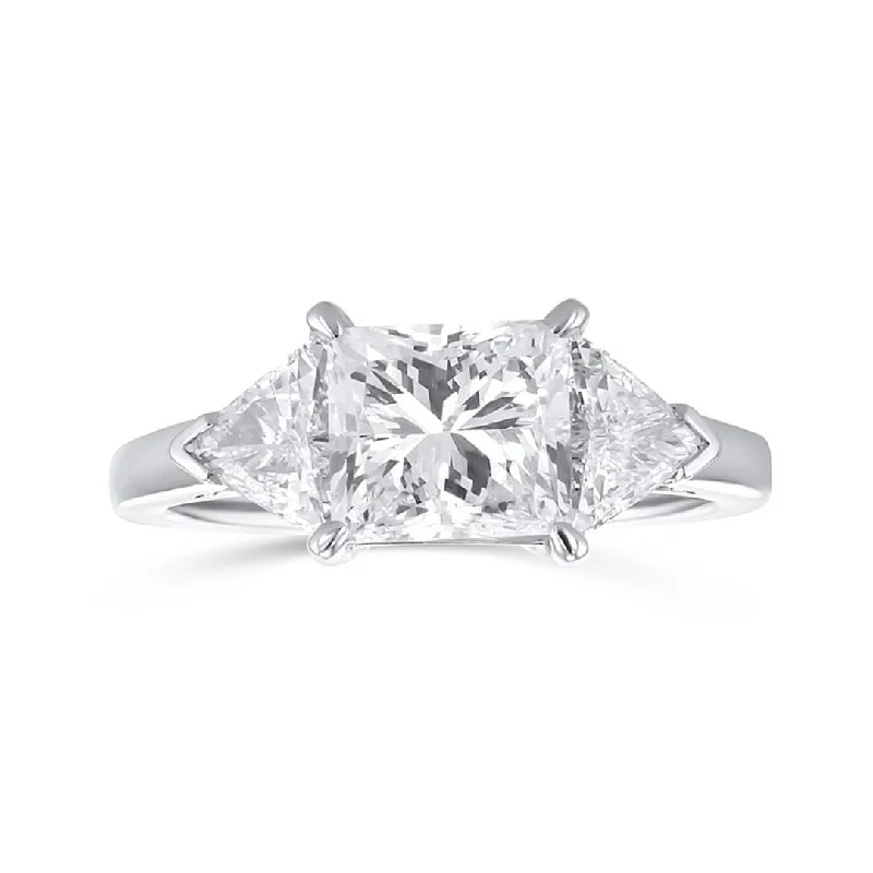 ladies engagement rings resale-Platinum 2.00 CT Princess and 0.70 CT Trillion Diamond Three Stone Engagement Ring