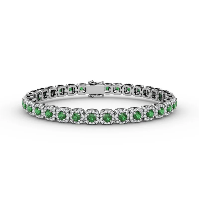 Ladies bracelets water glow -Cushion Cut Emerald and Diamond Bracelet B1490E