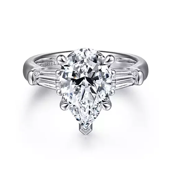 ladies engagement rings retro-Bara - 18K White Gold Pear Shape Three Stone Diamond Engagement Ring