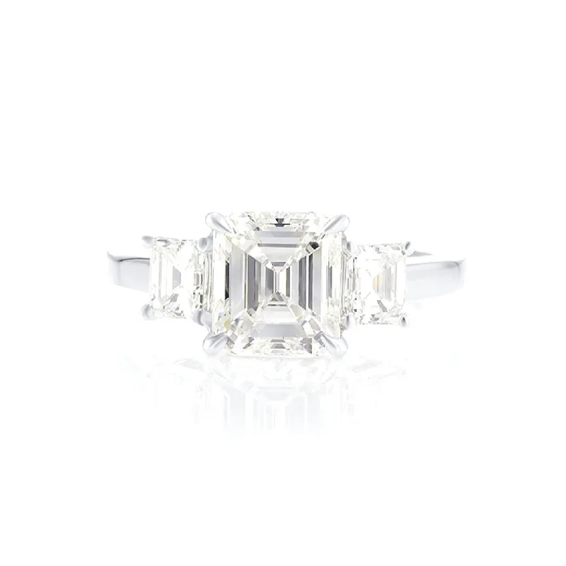 ladies engagement rings holder-2.24 CT Asscher Cut Diamond and 0.71 Cttw Three Stone 14K White Gold Engagement Ring