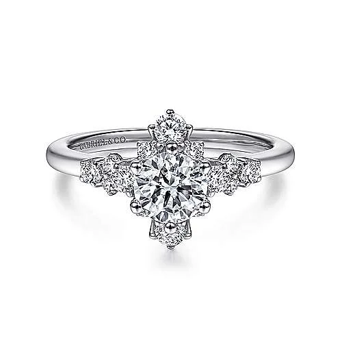 ladies engagement rings art deco-Chiffon - 14K White Gold Starburst Halo Round Diamond Engagement Ring