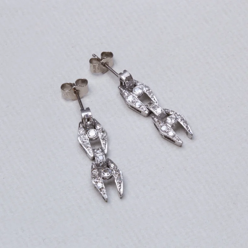 ladies earrings healing-Vintage White Gold Stud Earrings with Diamonds