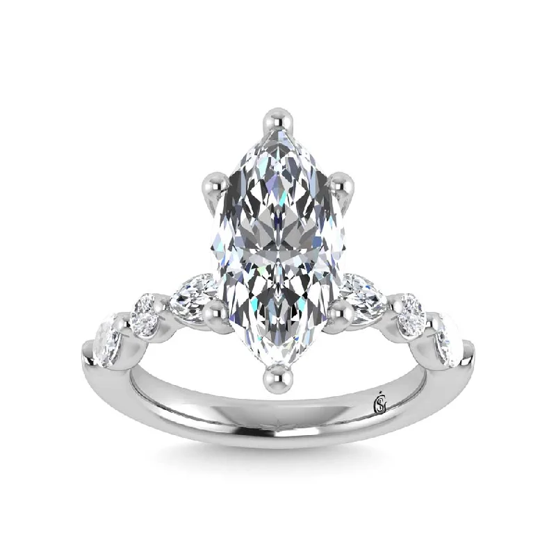 ladies engagement rings one of a kind-14K White Gold Lab Grown Diamond 3 5/8 Ct.Tw. Marquise & Round Engagement Ring (Marquise Center)