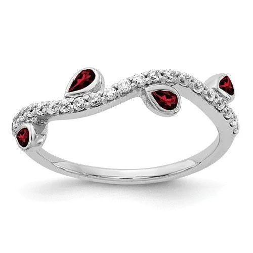 ladies rings unique-14KT WHITE GOLD .72 CTW GARNET & .21 CTW DIAMOND VINE RING