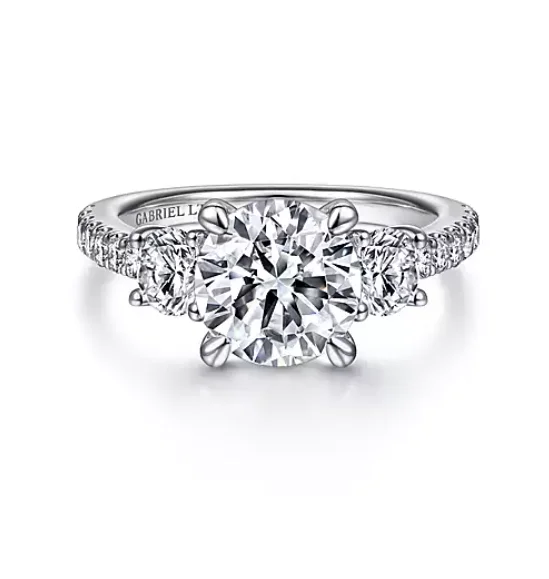 ladies engagement rings gothic-Finian - 18K White Gold Round 3 Stone Diamond Engagement Ring