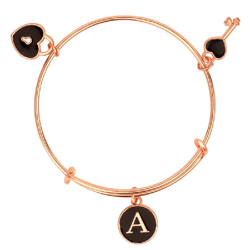 Ladies bracelets promise glow -Mahi T Letter & Lock, Key Shaped Rose Gold Plated Charm Bracelet for Girls (BRK1100831Z)