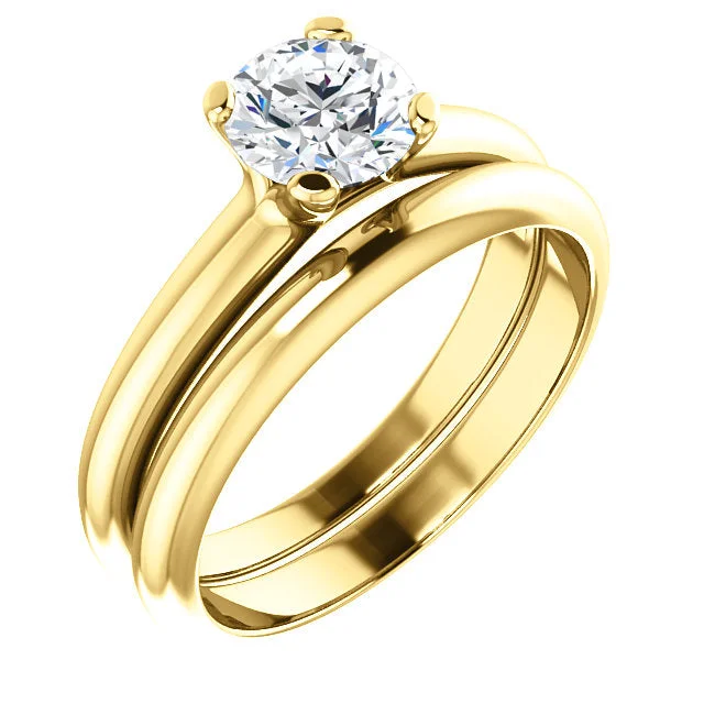 ladies engagement rings sterling silver-14K Yellow Round Solitaire Engagement Ring Matching Band 122005:464:PMB