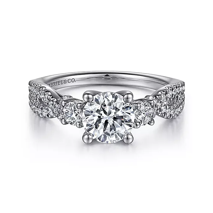 ladies engagement rings organizer-Hudson - 14K White Gold Round Three Stone Diamond Engagement Ring