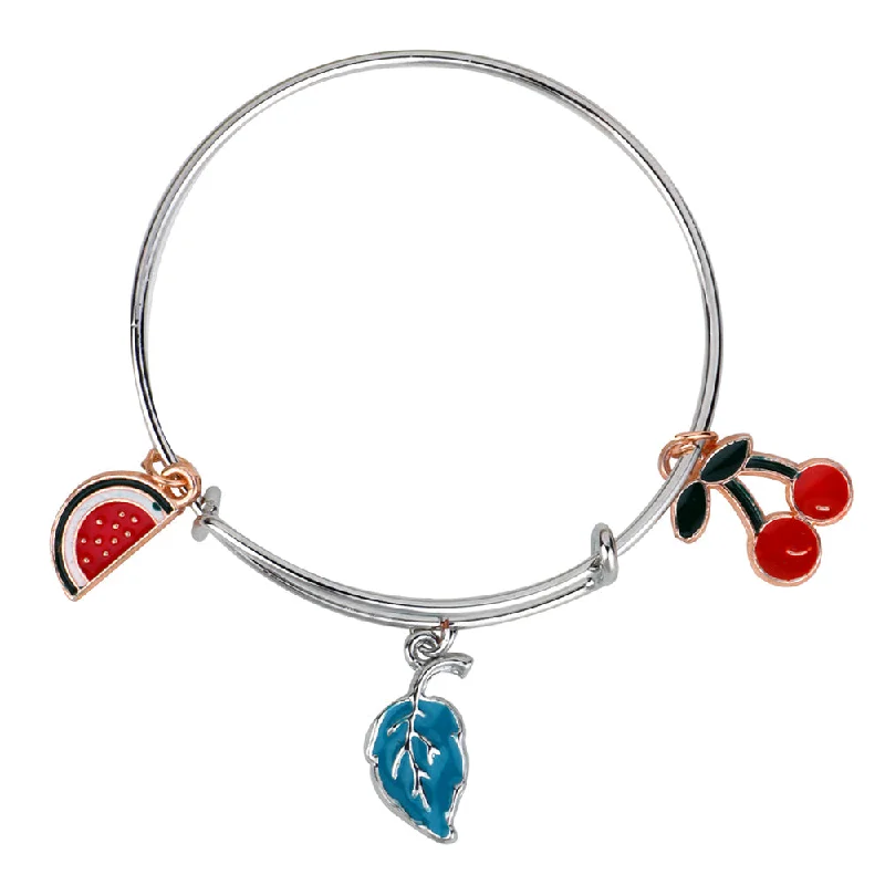 Ladies bracelets reduced price -Mahi Rhodium Plated Strawbery Cherry & Leaf Shaped Colorful Enamel Work Charms Kids Bracelets for Kids (BRK1100921M)