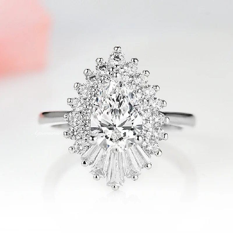 ladies engagement rings love-Art Deco Moissanite or Diamond Gatsby Engagement Ring- 14K White Gold