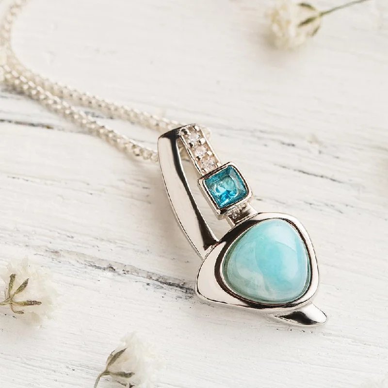 Ladies necklaces morganite charm -Larimar Trinity Necklace