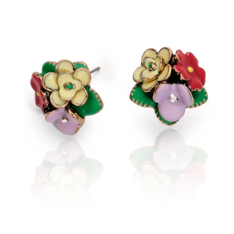 ladies earrings industrial-Flower Stud Earrings: Frida Kahlo Inspired Enamel Flower & Crystal Studs