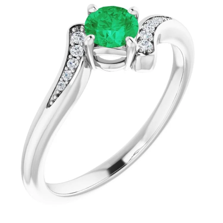 ladies rings graduation-Sterling Silver Natural Emerald & .04 CTW Natural Diamond Ring