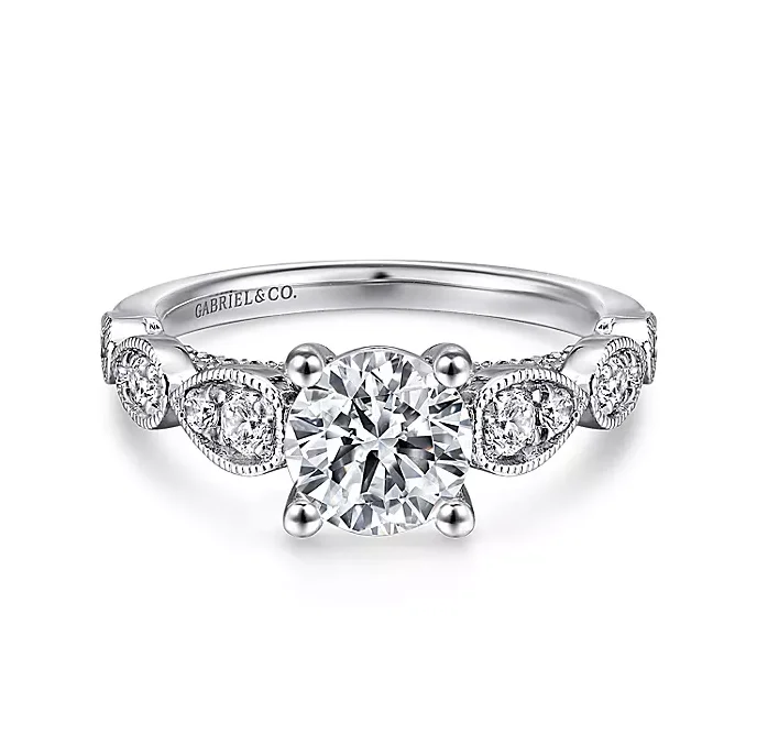 ladies engagement rings narrow-Garland - 14K White Gold Round Diamond Engagement Ring