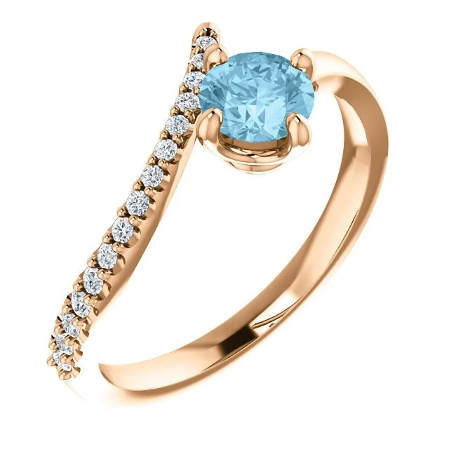 ladies rings near me-14KT GOLD 0.40 CT AQUAMARINE & 0.10 CTW DIAMOND BYPASS RING