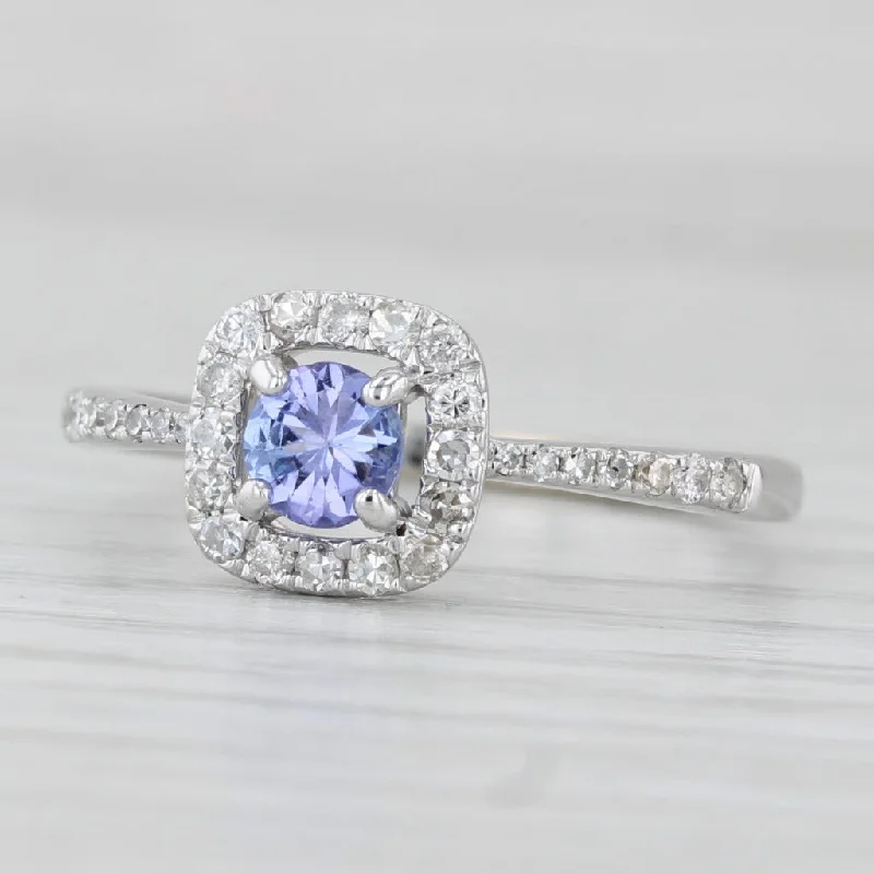 ladies engagement rings lightweight design-0.55ctw Tanzanite Diamond Halo Ring 9k White Gold Size 7.5 Engagement