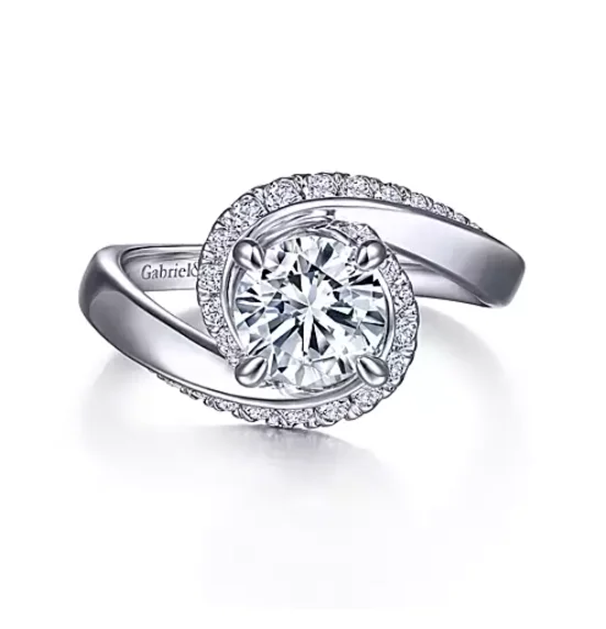 ladies engagement rings reviews-Zabana - 18K White Gold Bypass Round Diamond Engagement Ring