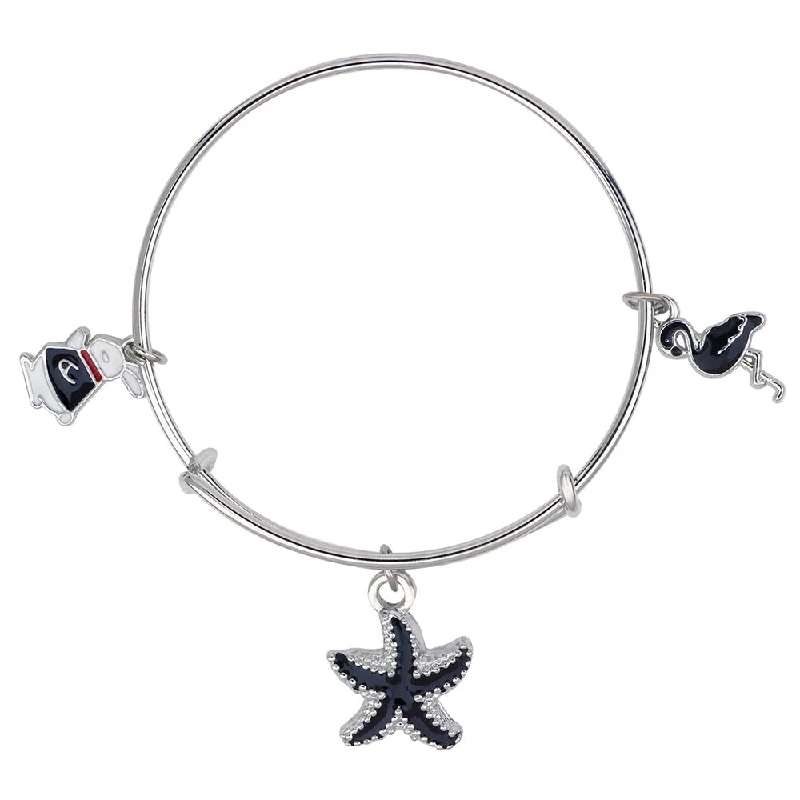 Ladies bracelets indian glow -Mahi Starfish, Swan & Rabit Shaped Enamel Work Charm Bracelet with Rhodium Plated for Girls (BRK1100880R)