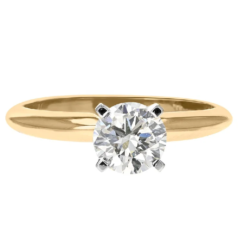 ladies rings single stone-14KT YELLOW GOLD 1CT ROUND DIAMOND SOLITAIRE RING