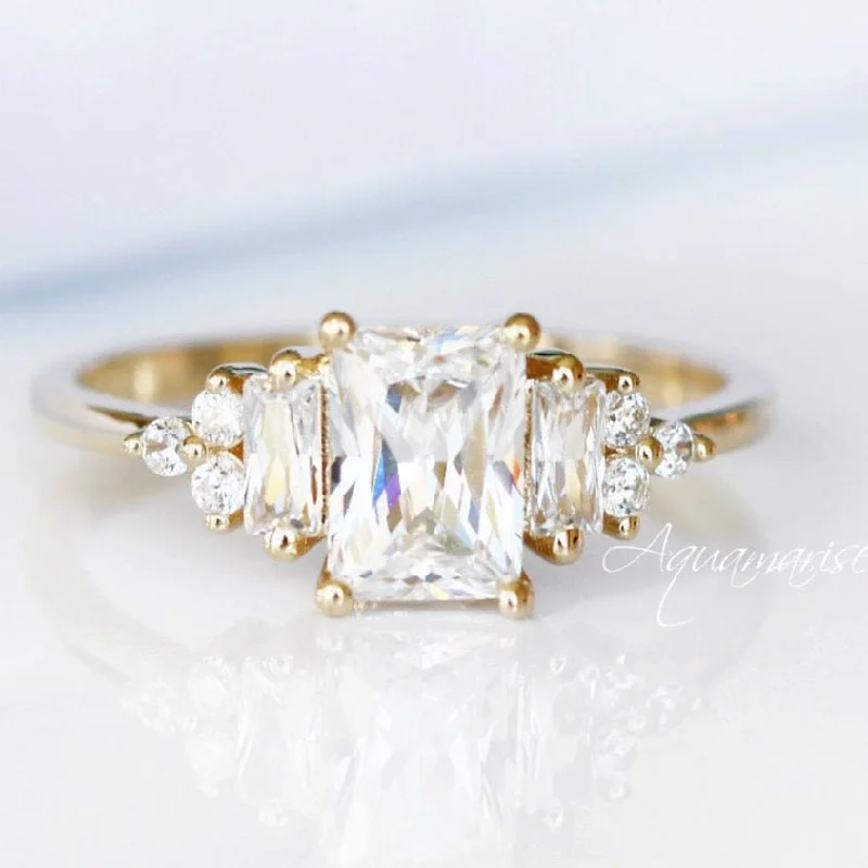 ladies engagement rings recycled-Amelia Moissanite Engagement Ring- 14K Solid Yellow Gold Ring