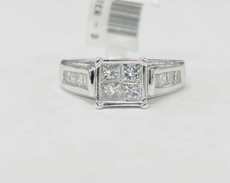 ladies engagement rings eternity-Princess Cut Quad 1CTW Diamond Engagement Ring