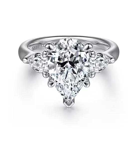 ladies engagement rings stackable-Blanka - 18K White Gold Pear Shape Three Stone Diamond Engagement Ring