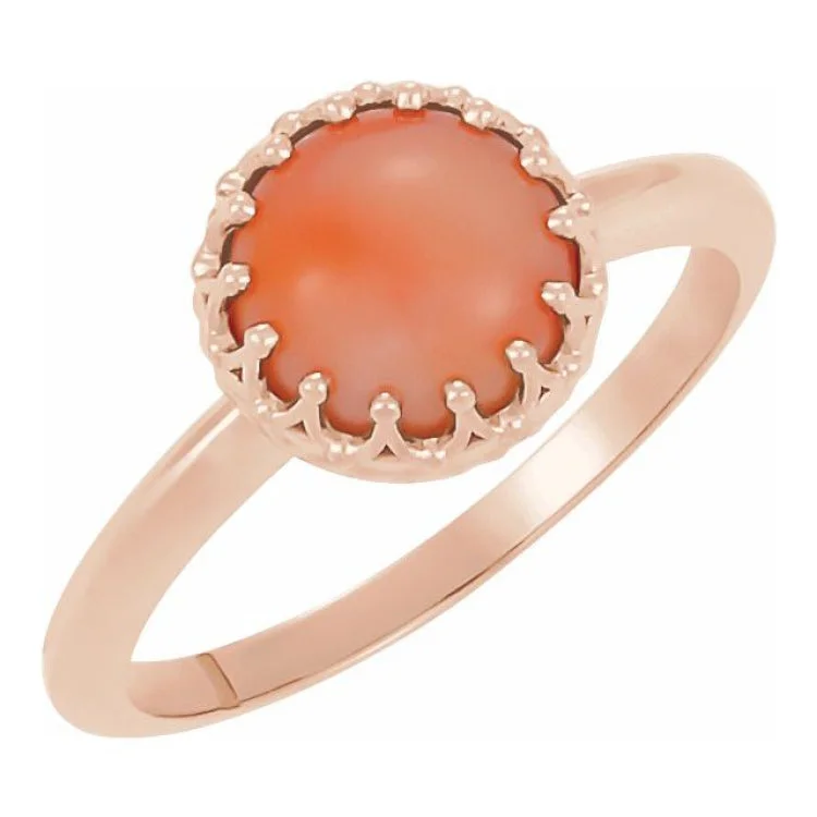 ladies rings influencer-14K Rose 5 mm Natural Pink Coral Crown Cabochon Ring